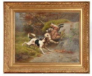Deux Chiens Prenant Un Renard by Jules Bertrand Gelibert