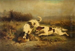 Deux Chiens Coiffant Un Lievre by Jules Bertrand Gelibert