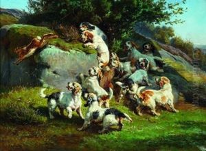 Meute De Chiens De Chasse A La Poursuite D'un Lievre by Jules Bertrand Gelibert