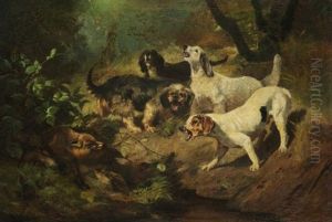 Jagdhunde, Einen Fuchs Angreifend by Jules Bertrand Gelibert