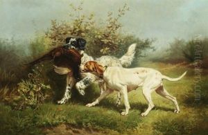 Zwei Jagdhunde Mit Erlegtem Rebhuhn Zwei Jagdhunde Mit Erlegtem Rebhuhn