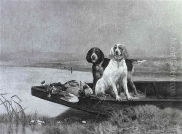 Chiens Au Repos Apres La Chasse - view 1