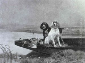 Chiens Au Repos Apres La Chasse by Jules Bertrand Gelibert