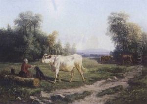 Fermiere Et Son Troupeau by Paul Jean Pierre Gelibert