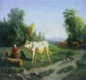 Vaches Gardees Par La Fermiere by Paul Jean Pierre Gelibert