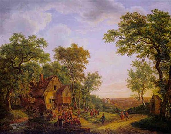 Romantische Waldlandschaft Mit Alter Wassermuhle Unter Baumen - view 1