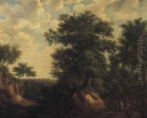 Figures On A Path In A Woodland Landscape by Maximilien Lambert Gelissen