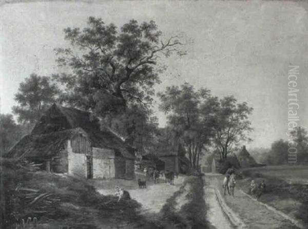 Farmhouses With Sheep, Cows And Peasants - view 1