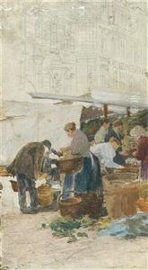 Three Small Studies: Craftsman, Market Scene And View Of Nuremberg by Johann Nepomuk Geller