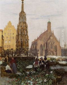 Blumenmarkt In Nurnberg by Johann Nepomuk Geller