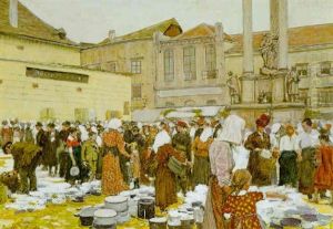Geschirrmarkt Vor Der Dreifaltigkeitssaule Am Hauptplatz In Krems by Johann Nepomuk Geller