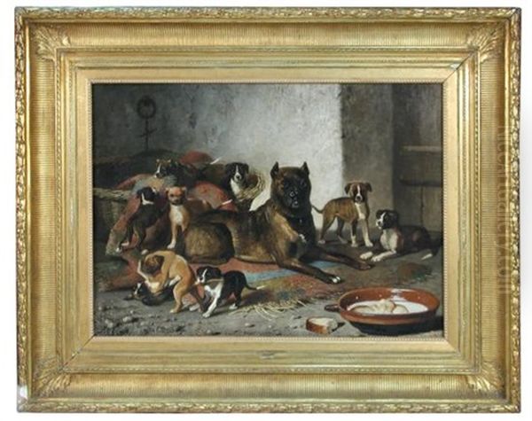 A Bulldog And Her Litter - view 1