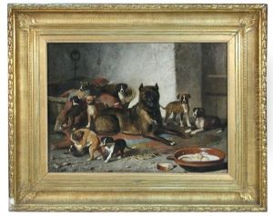 A Bulldog And Her Litter by Bernard de Gempt