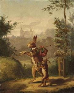 Two Hares With A Knapsack, A Castle Beyond by Bernard de Gempt