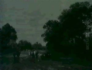 Hirtin Mit Kuhherde Auf Breitem Weg Zwischen Baumen by Eleonore E. (Kramer) van Genabeth
