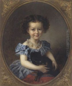 Portrait Eines Madchens Mit Hund by Felix Francois Barthelemy Genaille