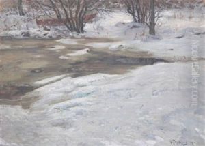 Vinterlandskap Med Vattendrag by Anton Genberg