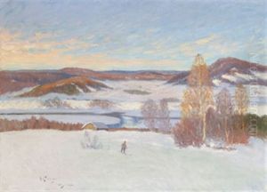 Skidakare I Vinterlandskap