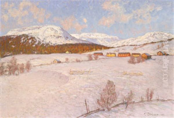 Vinterlandskap Med By - view 1
