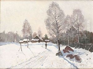 Vinterlandskap Med Figur by Anton Genberg