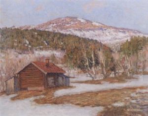 Berglandskap Med Byggnad - Vinter Berglandskap Med Byggnad - Vinter