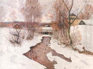 Vinterlandskap Med Byggnader Och Vattendrag by Anton Genberg