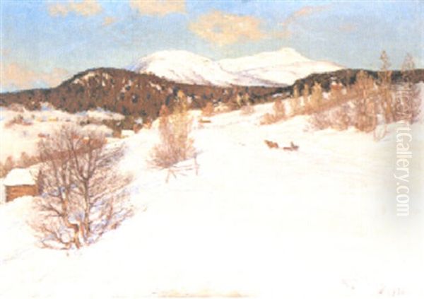 Vinterlandskap Med Hast Och Slade - view 1