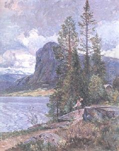 Norrlandskt Landskap Med Vandrare by Anton Genberg