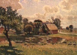 Bondgard Vid Vattendrag by Anton Genberg