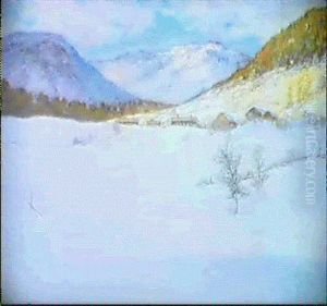Utsikt Over Fjallandskap Med Gard I Sol- Vinter by Anton Genberg