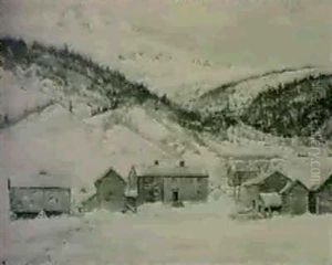 Fjallandskap Med Gard - Vintermotiv by Anton Genberg