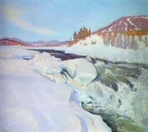 Brusande Fors I Vinterlandskap by Anton Genberg