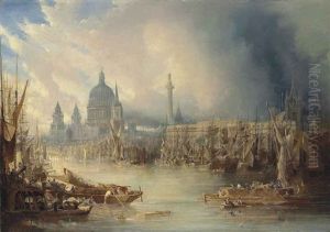 View Of St. Paul's Cathedral And The Monument From The South Bank Of The River Thames by John Gendall