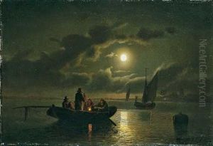 Fischerboot Bei Mondschein by Theodor Genenger