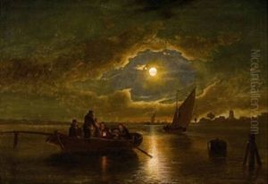 Fischerboote In Vollmondnacht by Theodor Genenger