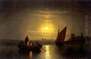 Nachtliche Seenlandschaft Mit Fischerbooten by Theodor Genenger