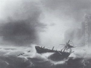 Boot Im Sturm Vor Felsenkuste by Theodor Genenger