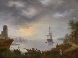 Port Mediterraneen Anime De Figures Au Couchant by Jean Baptiste Genillion