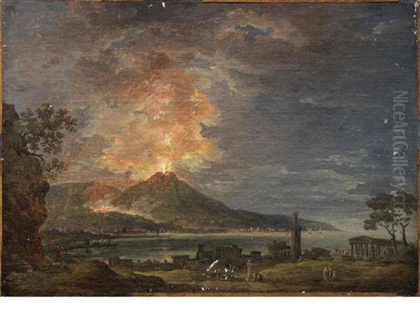A Capriccio Of Classical Ruins With A Volcano Erupting On The Horizon - view 1