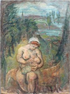 Weiblicher Akt Mit Kind (+ Komposition Mit Mann, Verso) by Robert Genin