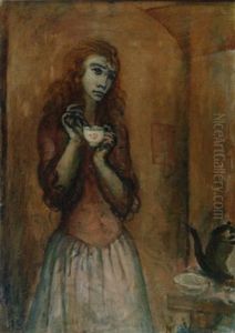Junge Frau Mit Kaffeetasse by Robert Genin