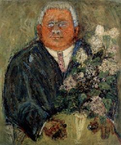 Mann Am Tisch Mit Blumenstraus