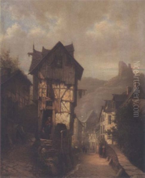 Vue De Ville Dans Un Paysage Montagneux Avec Personnages - view 1