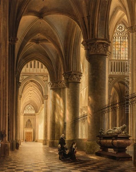 Gothic Ambulatory With Figures At A Tomb - view 1