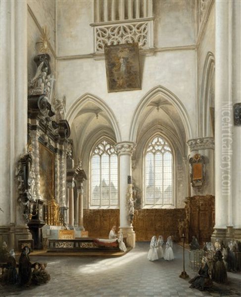 Interior Of The St. Jacob Church Antwerp With Communicants - view 1