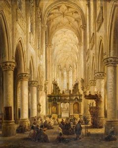 Scene Animee D'interieur D'eglise by Jules Victor Genisson