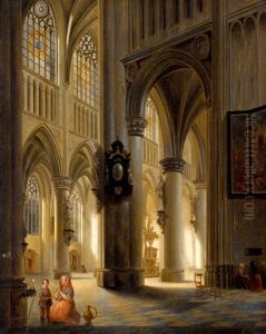 Figuren In Gotische Kerk, Mogelijk De Sint Goedele Kathedraal Te Brussel by Jules Victor Genisson