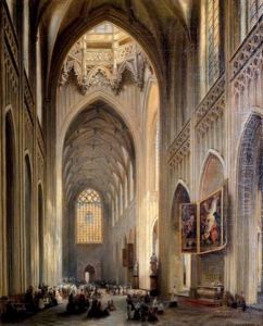 Interieur De La Cathedrale D'anvers Et Le Triptyque De Rubens by Jules Victor Genisson