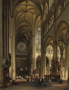 Interior Of The Amiens Cathedral With The Northern Transept Rose by Jules Victor Genisson