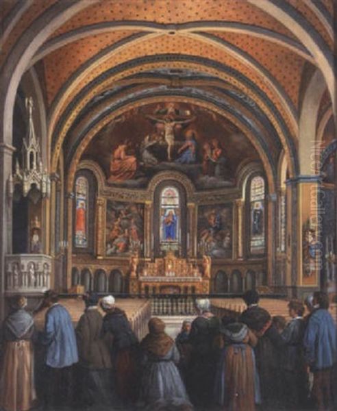 A Church Interior With Parishioners - view 1